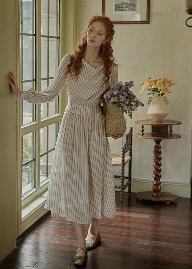 Echoes of Time Classic Stripe Long Sleeve Dress
