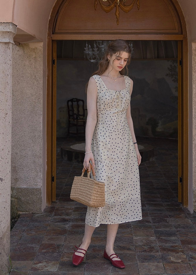 Élodie Polka Dot Square Neck Long Dress
