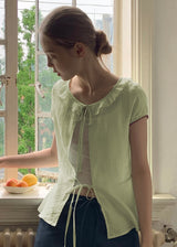 Celery Whisper Blouse | Soft Green Romantic Tie Blouse