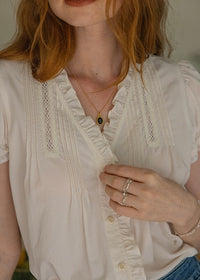 Sunday Picnic Blouse | Lace Trim Puff Sleeve Vintage Top(2COLOR)