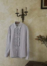 Silent Elegance Ruffle Classic Stripe Long Sleeve Blouse