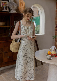 Élodie Polka Dot Square Neck Long Dress