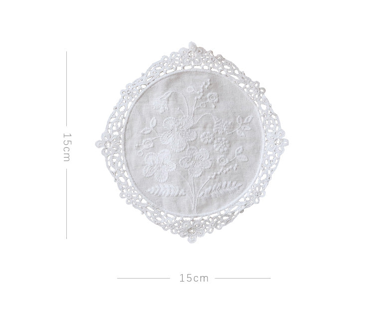 White Lace Whisper Oval Coaster