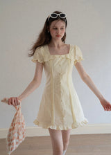 Lemon Meringue Soft Glow Vintage Puff Sleeve Mini Dress