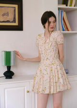 Blossom Ribbon Floral Puff Sleeve Mini Dress