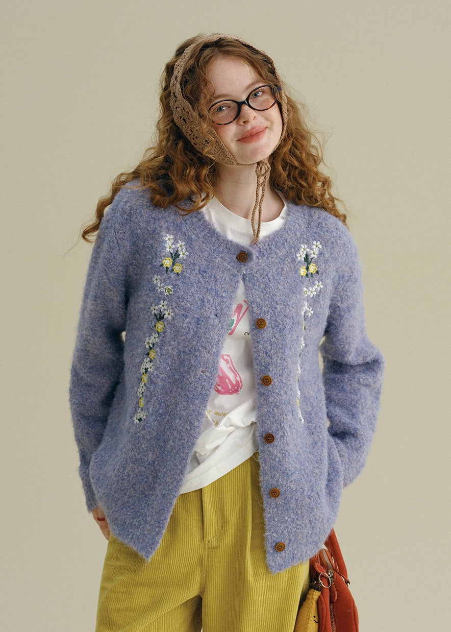 Vintage Garden Floral Embroidered  Knitwear Cardigan (2COLOR)