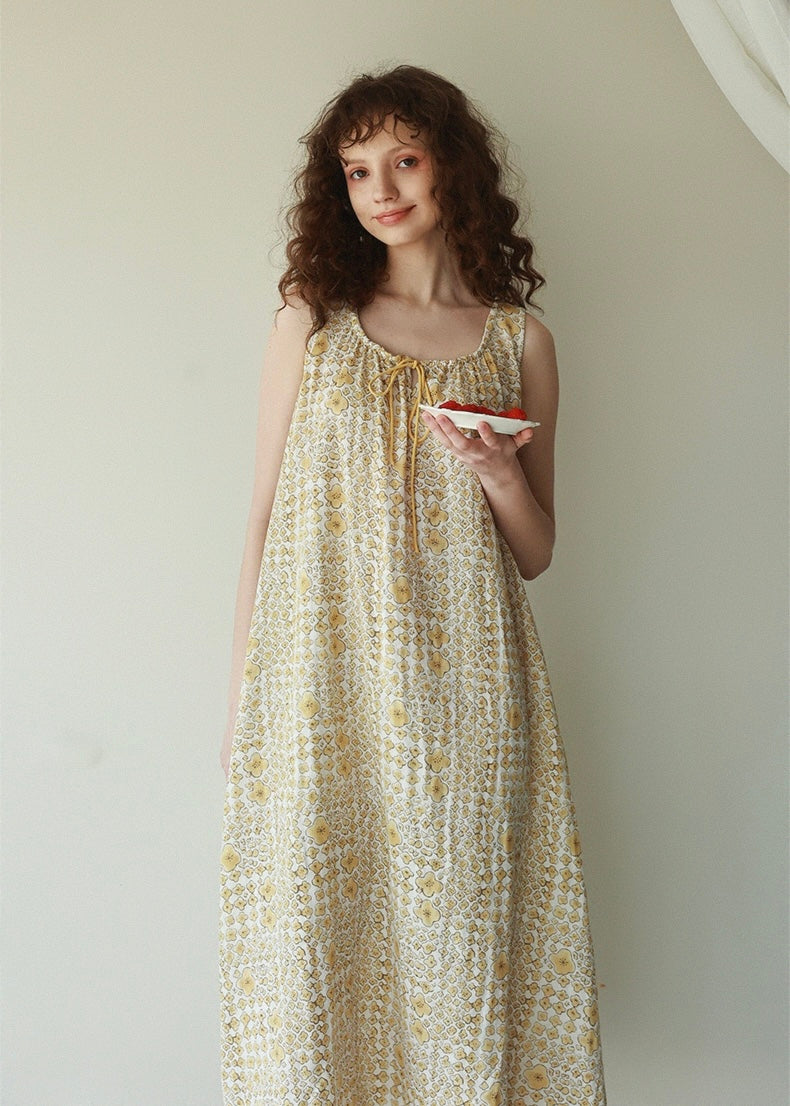 Golden Dusk Sleeveless Floral Nightdress Sleepwear