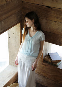 Mirelle Soft Ribbon Knit Top V-Neck Short Sleeve Summer Top(2COLOR)