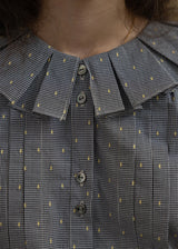 Vintage Dot Pintuck Ruffle Collar Blouse Shirt