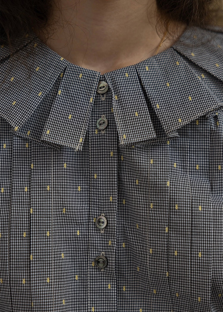 Vintage Dot Pintuck Ruffle Collar Blouse Shirt
