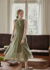 Verdant Sleeveless Vintage Stripe Wrap Dress