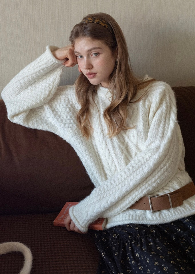 Snowfield Soft Ivory Cable Knit Sweater