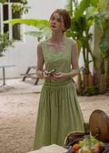 Garden Rhythm Smocked Waist Sleeveless Dress(2COLOR)