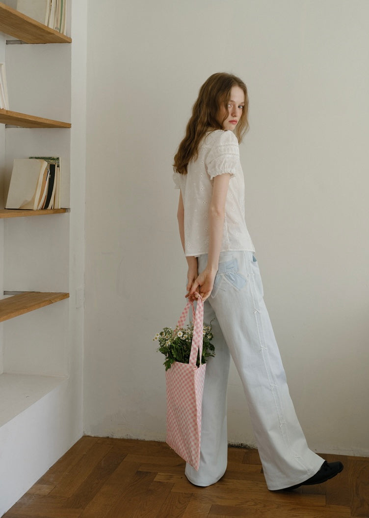 Evelyn Eyelet Blouse | Vintage White Cotton Shirt with Pintuck and Lace Collar