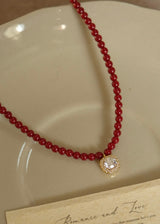 Crimson Beaded Charm Vintage Necklace