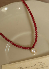 Crimson Beaded Charm Vintage Necklace