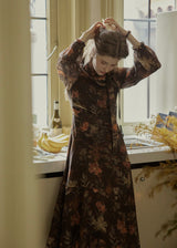 Victorian Oil Painting Floral Chiffon Maxi Dress