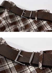 Belted Plaid Handkerchief Midi Skirt