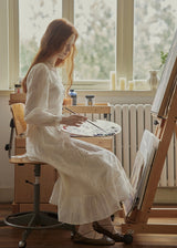 Blanche Embroidered Vintage Lace Maxi Dress