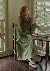 Olive Charm Vintage High Waist Two-Piece Dress