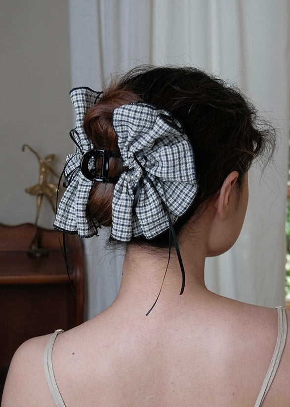 Lunette Check Ribbon Claw Clip Vintage Hairpin