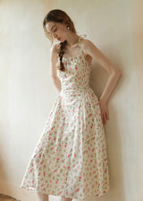Summer Poem Rose Print Halter Backless Dress