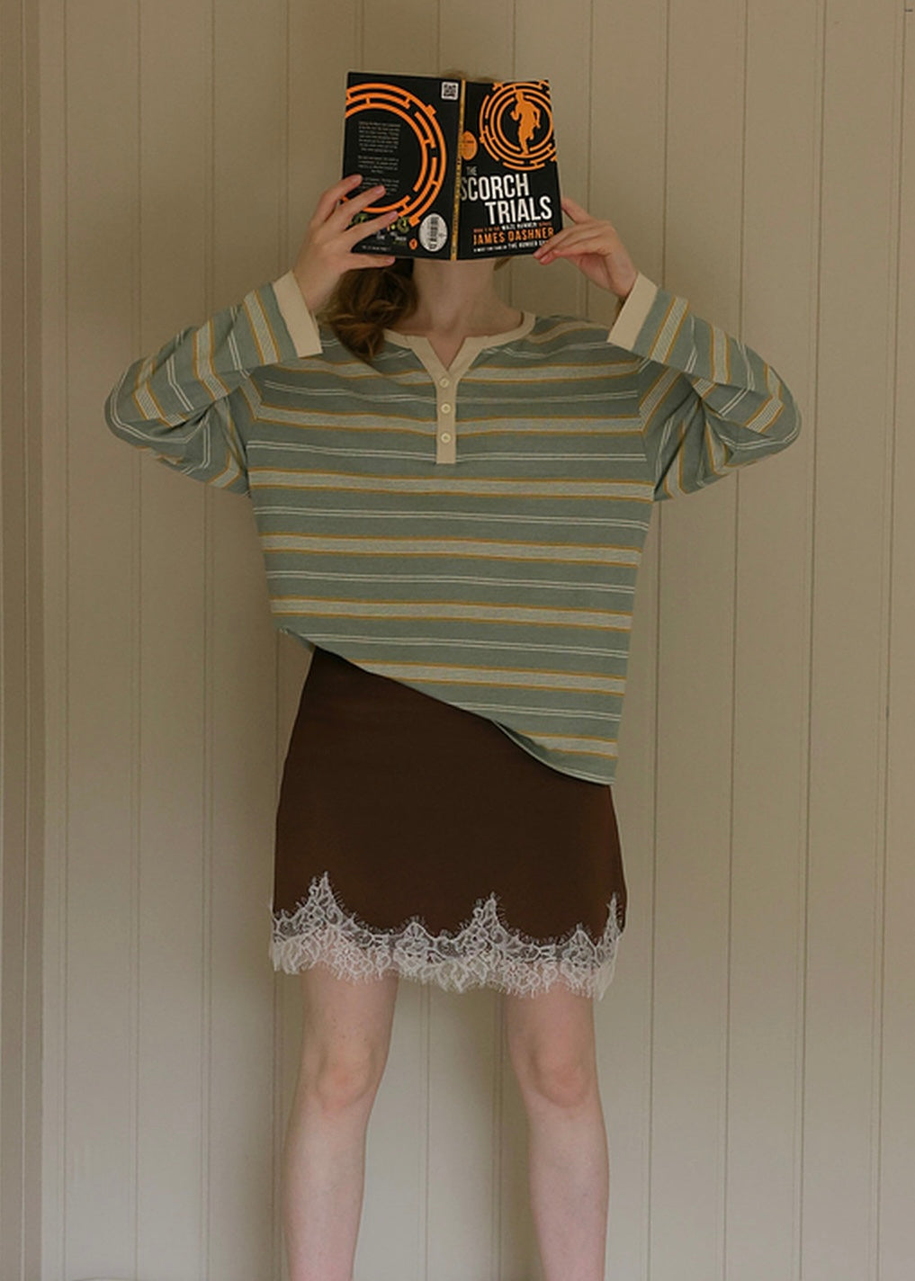 Vintage Stripe Henley Long Sleeve Knit Top