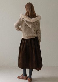 Soft Trail Fur-Hood Knit Zip Cardigan Jacket