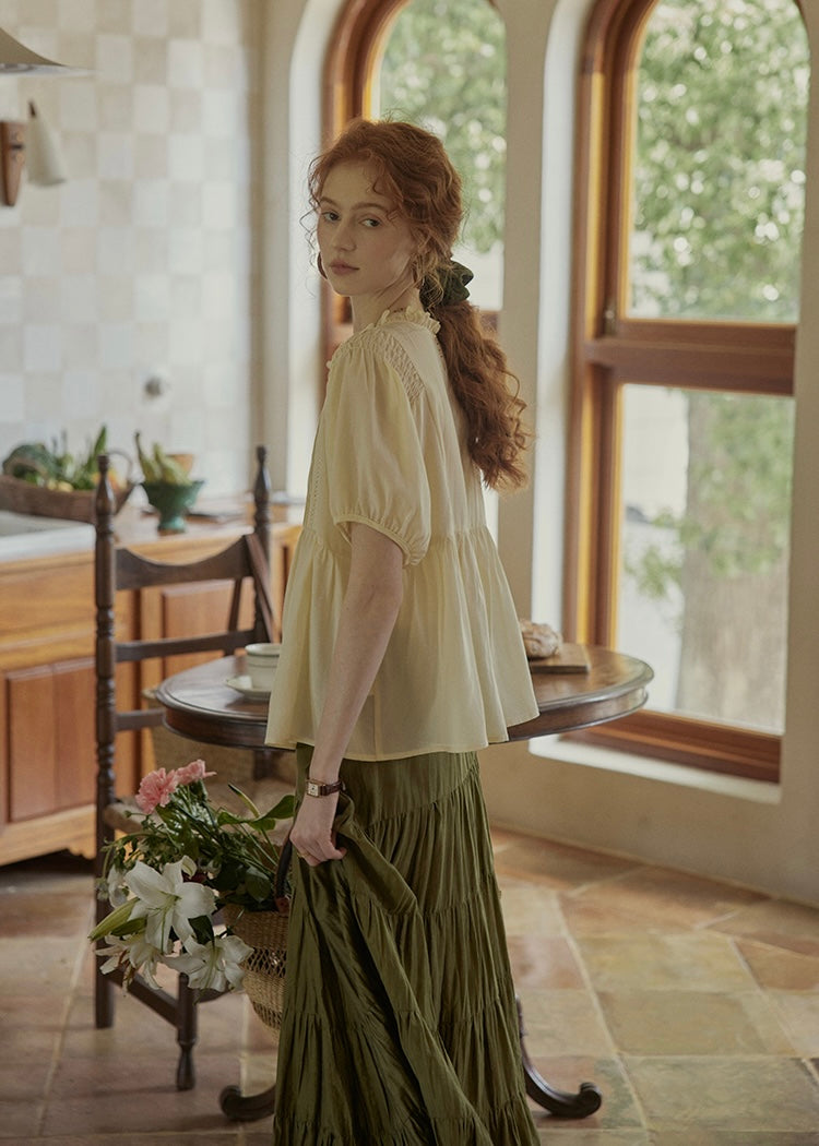 Butterlight Poem Blouse | Pintuck Vintage Top in Ivory Yellow