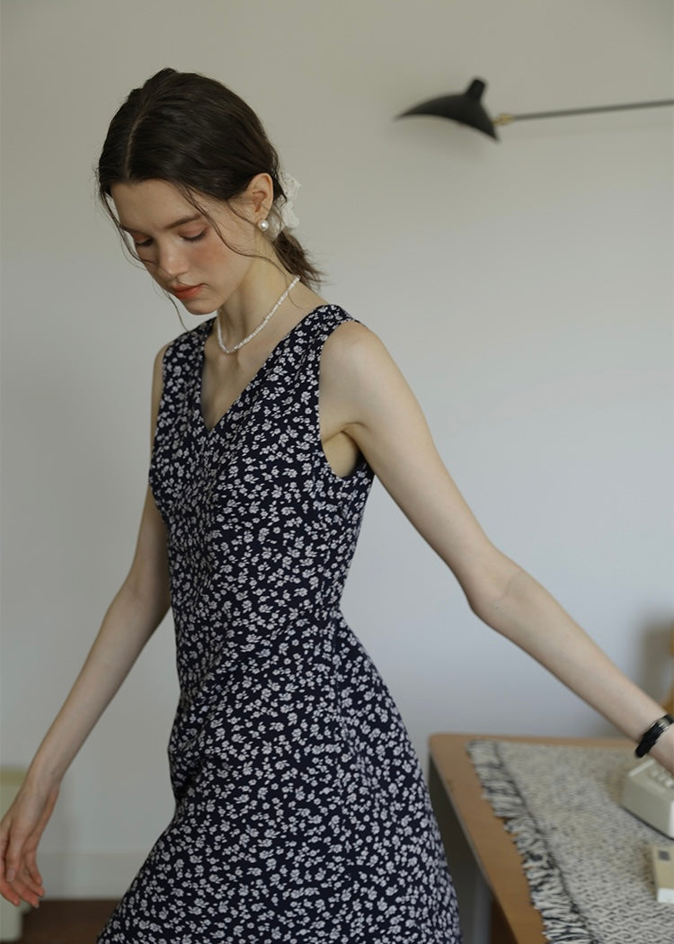 Midnight Daisy Mini Dress | Vintage Navy Floral Sleeveless Dress