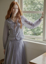 Vintage Ribbon Embroidered Blouse & Pleated Skirt Set