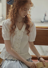 Classic Puff Sleeve Ruffle Button Blouse