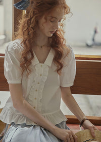 Classic Puff Sleeve Ruffle Button Blouse