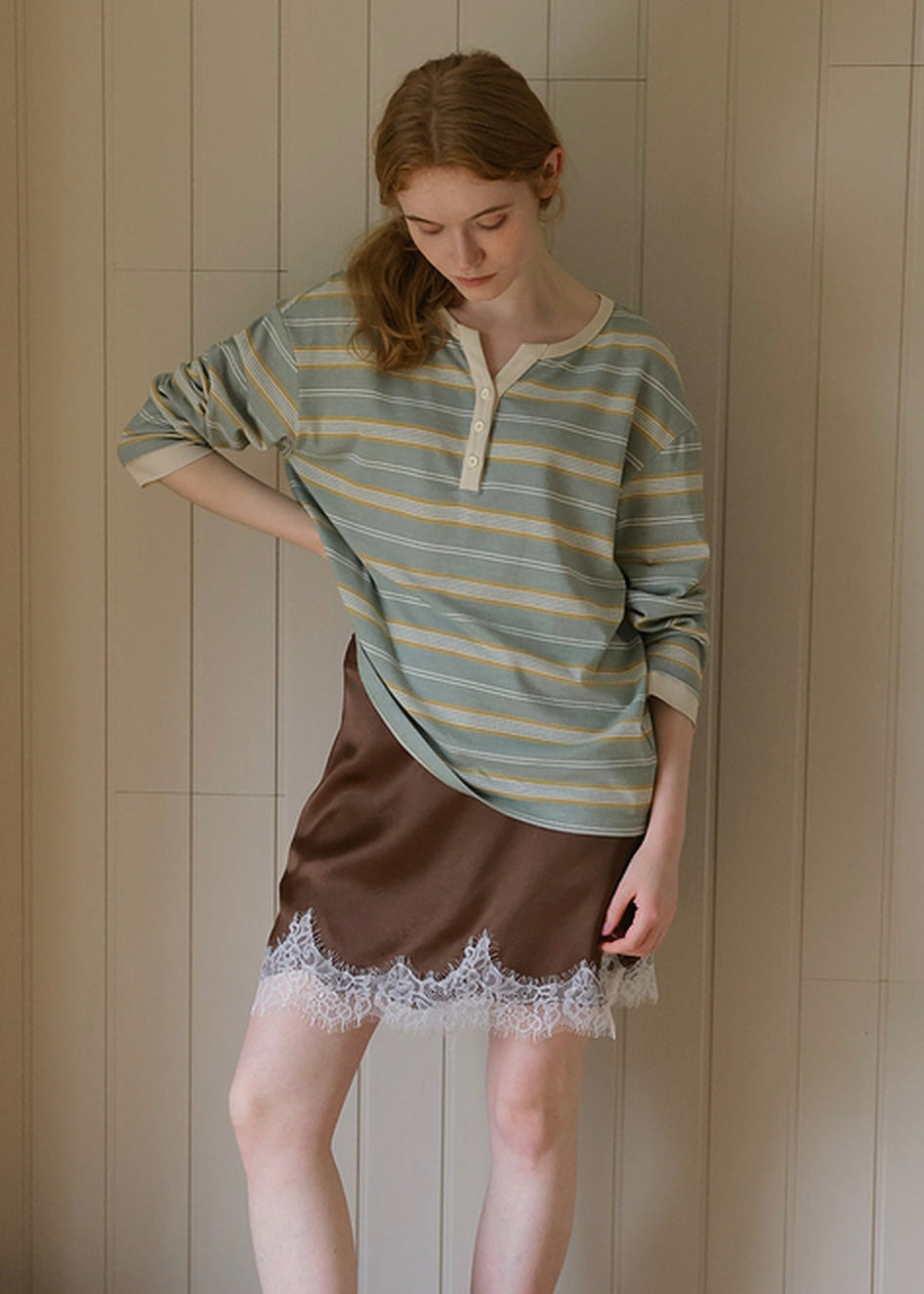 Vintage Stripe Henley Long Sleeve Knit Top