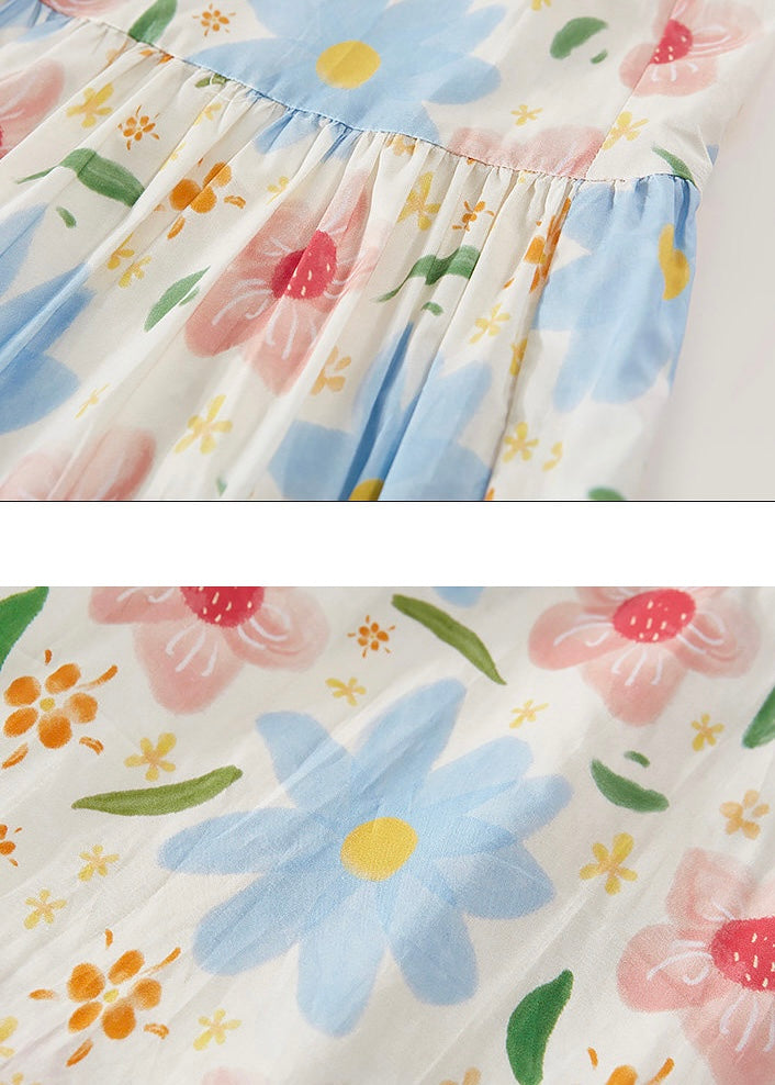 Floral Tiered Maxi Skirt Elastic Waist Vintage A-Line Long Skirt