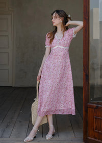 Strawberry Picnic Pink Gingham Floral Lace Dress