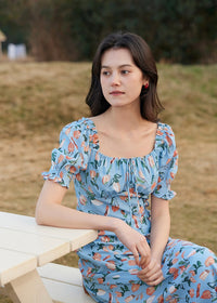 Blossom Breeze Dress | Puff Sleeve Blue Floral Summer Dress