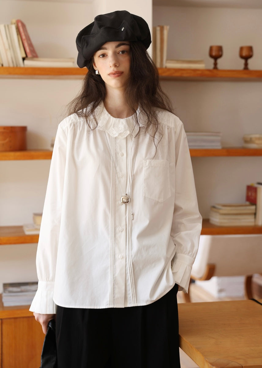 Vintage Ruffle Collar Blouse(2COLOR)