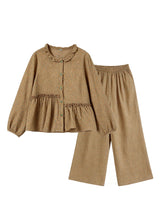 Vintage Brown Polka Dot Cotton Loungewear Set