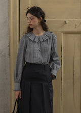 Vintage Dot Pintuck Ruffle Collar Blouse Shirt
