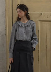 Vintage Dot Pintuck Ruffle Collar Blouse Shirt