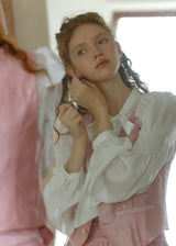 Romantic Vintage Bow Tie White Puff Sleeve Blouse