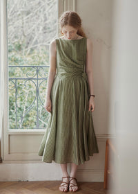Verdant Sleeveless Vintage Stripe Wrap Dress
