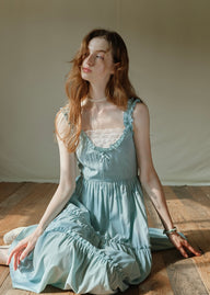 Mint Ruffle Melody Tiered Sleeveless Long Vintage Long Dress