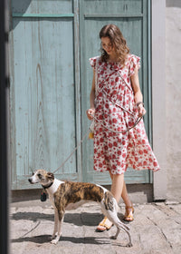 Rosalie Ruffle Floral Dress | Romantic Red Flower Midi Dress for Summer