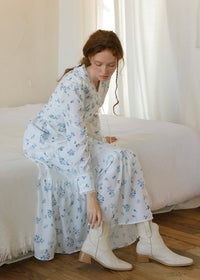 Blue Garden Vintage Floral Long Sleeve Dress