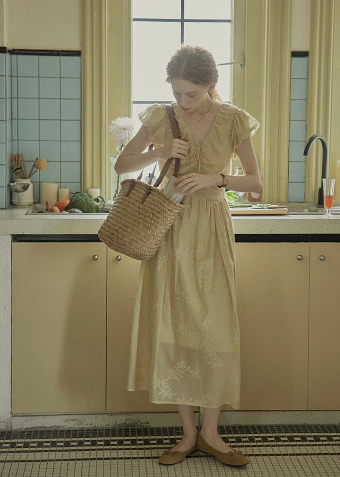 Lemon Yellow Glaze Ruched Dress