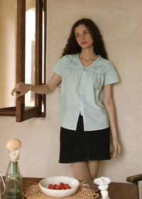 Seabreeze Starfish Embroidered Vintage Cotton Summer Blouse