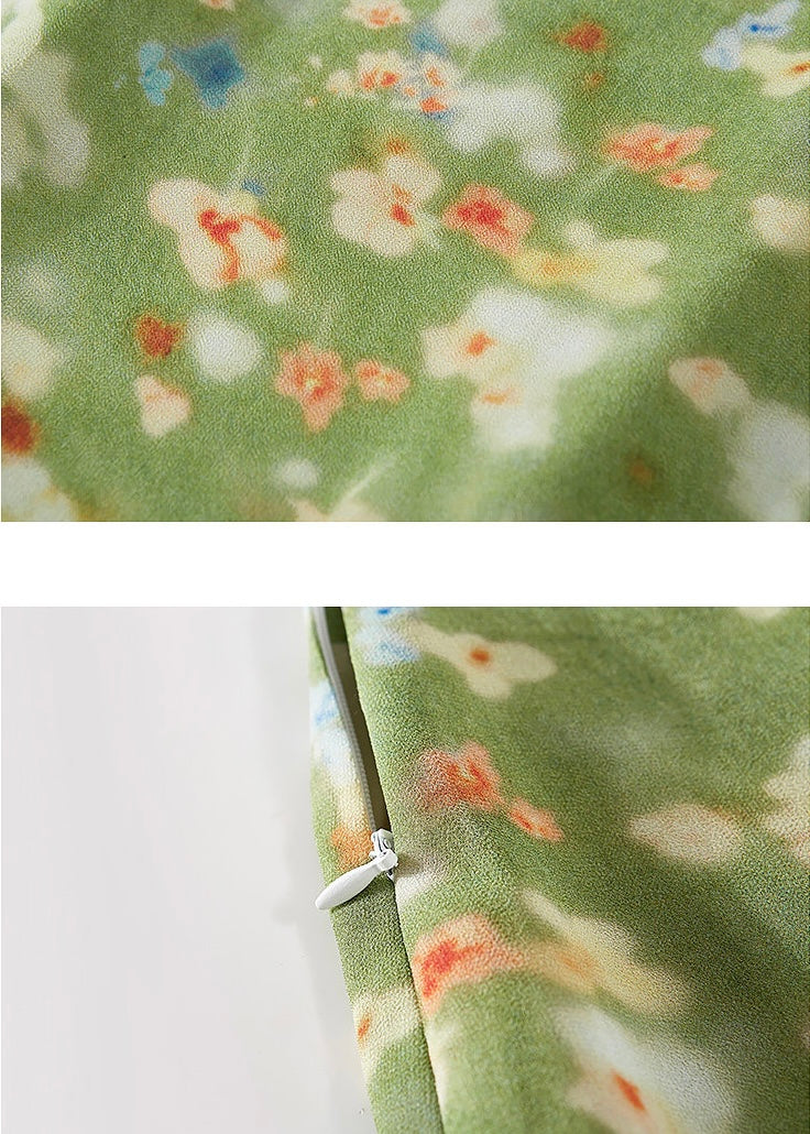 Verdant Haze Floral Ruffle Skirt