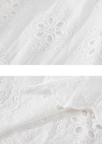 White Eyelet Embroidered Cotton Midi Skirt